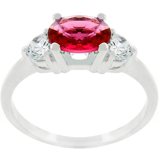 Miranna Three Stone CZ Rhodium Garnet Red Ring | 1.5ct | Cubic Zirconia | Silver