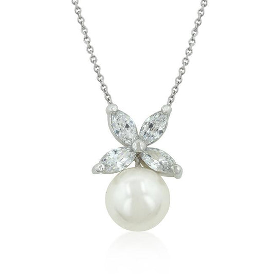 Misty Flower CZ 9mm Pearl Pendant