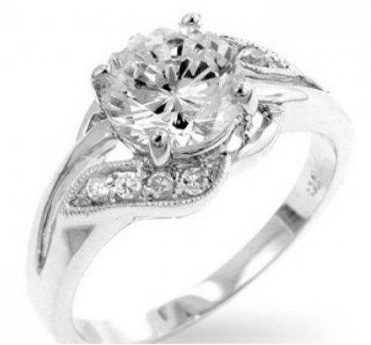 Natka 7.5mm Round CZ Elegant Engagement Ring | 1.7ct