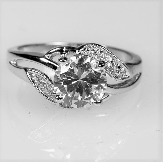 Natka 7.5mm Round CZ Elegant Engagement Ring | 1.7ct