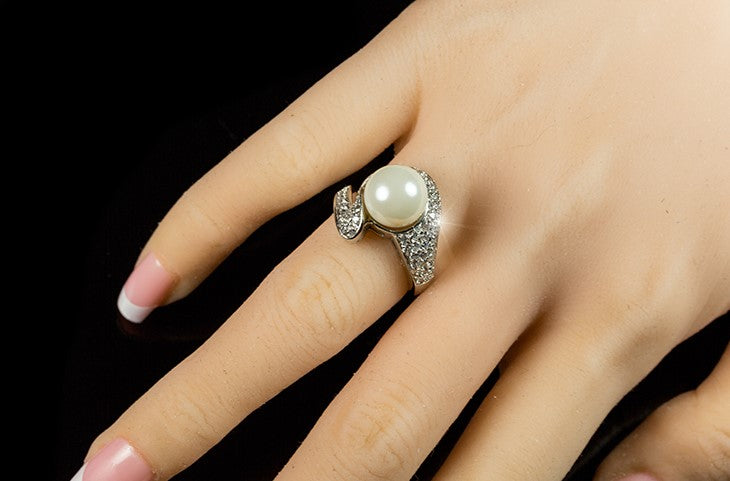 Neila 10mm White Pearl Swirl CZ Ring