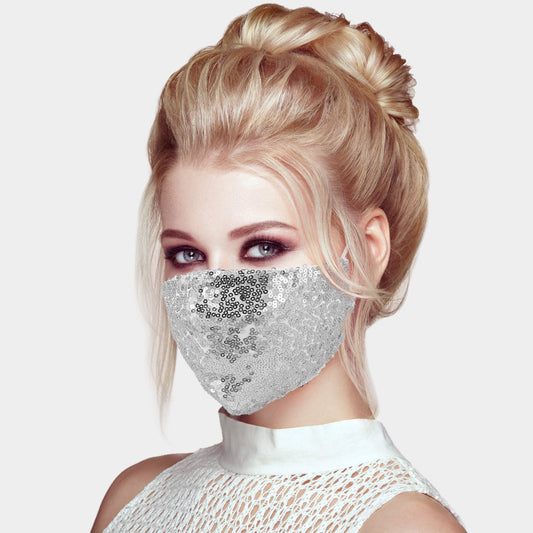 Niki Silver Sequin Embellished Fashion Mask - Beloved Sparkles