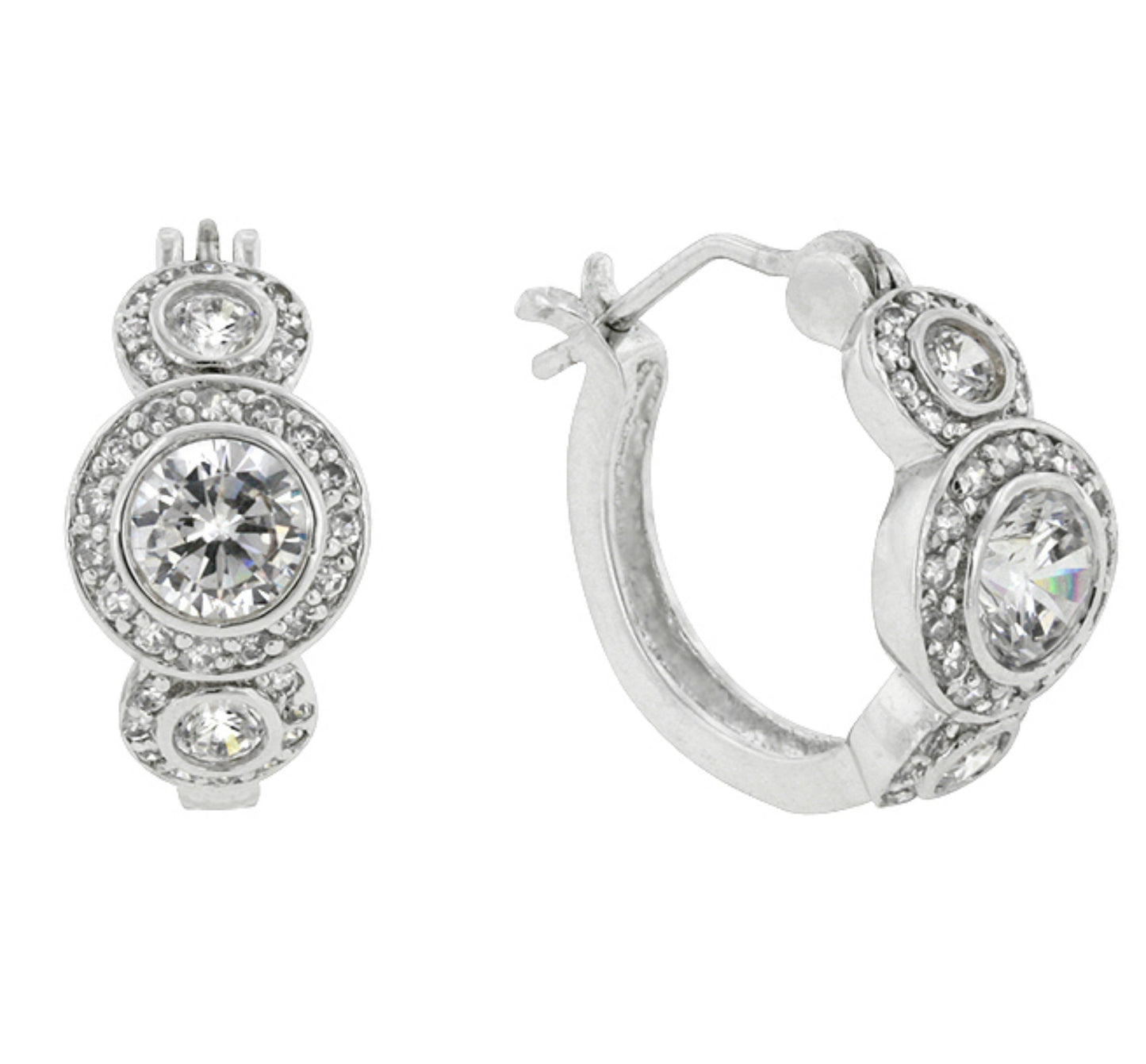 Nikki Three Stone Halo Vintage Huggie Earrings | 2ct