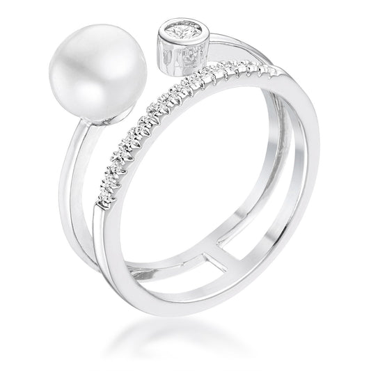 Omnie 7mm White Pearl Double Band Ring