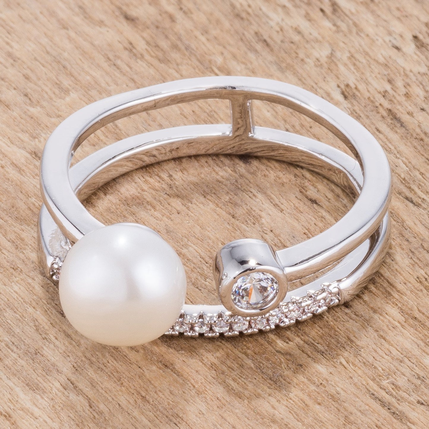 Omnie 7mm White Pearl Double Band Ring