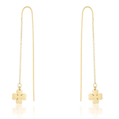 Patricia Gold Clover Threaded Drop Earrings | Stainless Steel