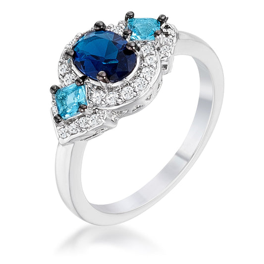 Peoria Sapphire Aqua Three Stone Ring