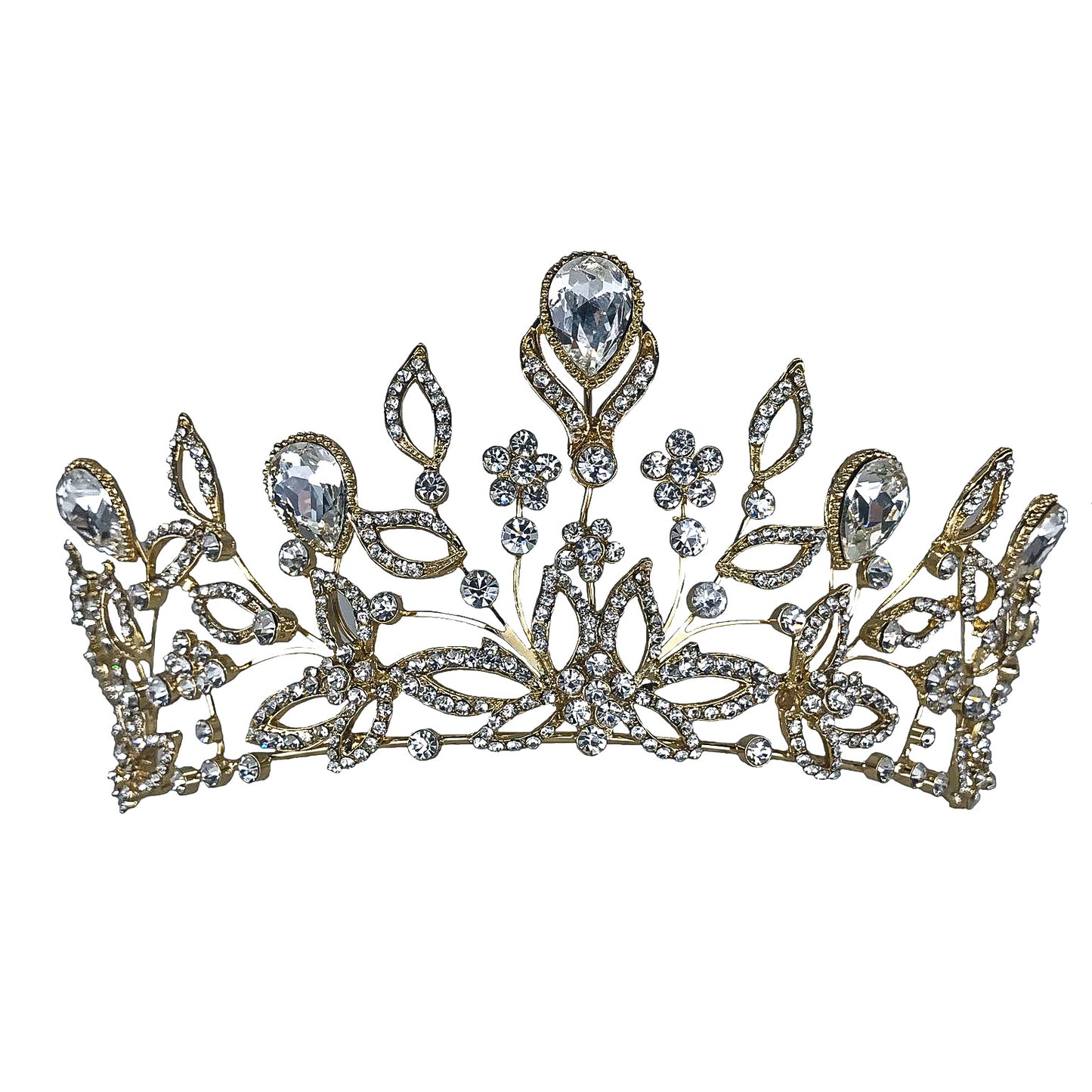 Sabrina Victorian Crytal Foral Gold Tiara
