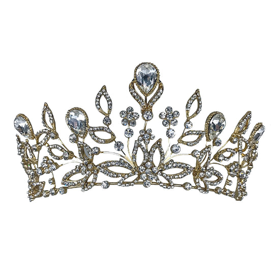 Sabrina Victorian Crytal Foral Gold Tiara