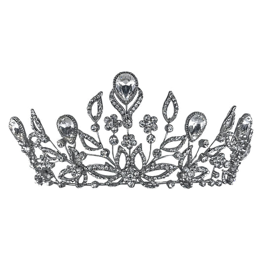 Sabrina Victorian Crystal Floral Silver Tiara