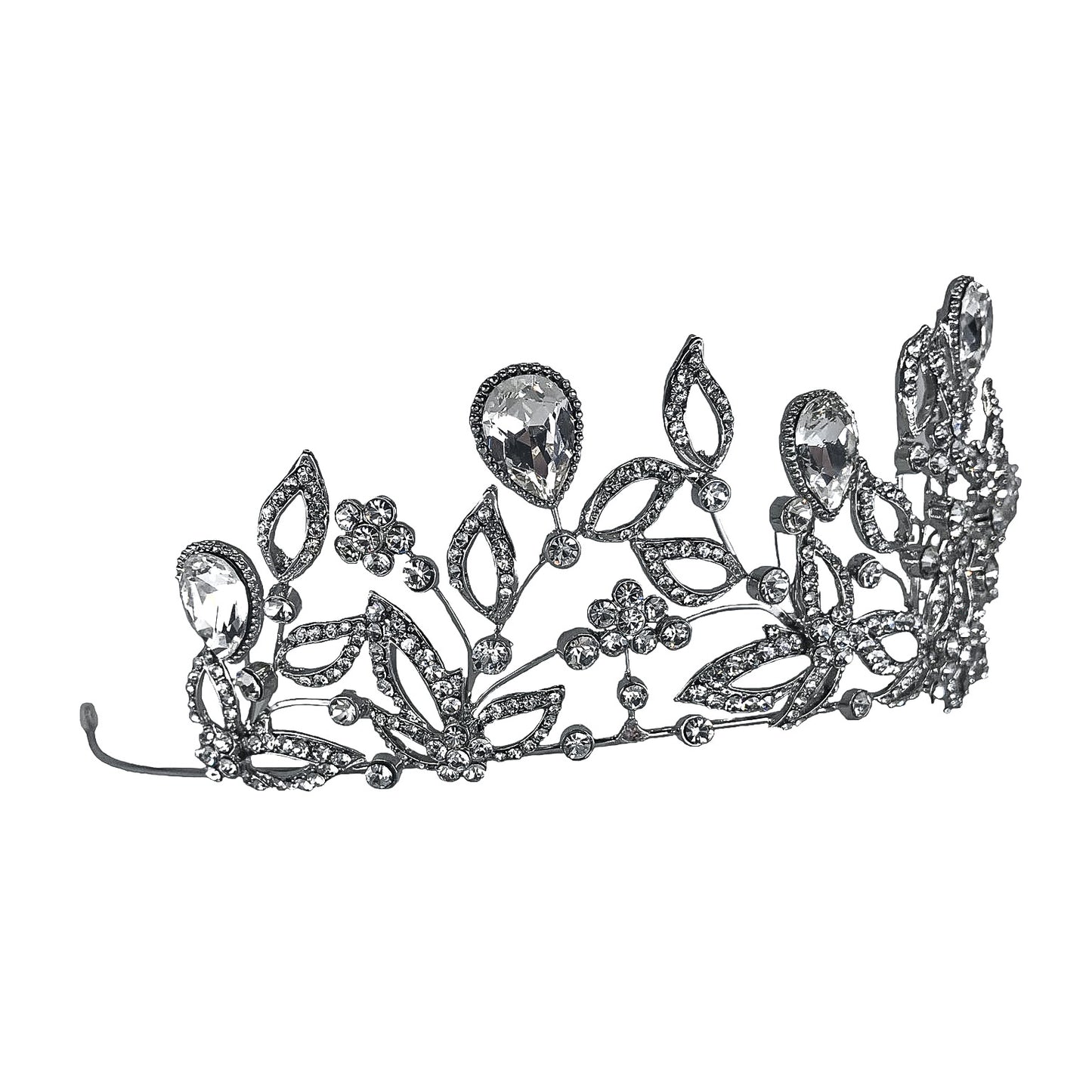 Sabrina Victorian Crystal Floral Silver Tiara