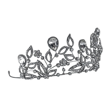 Sabrina Victorian Crystal Floral Silver Tiara