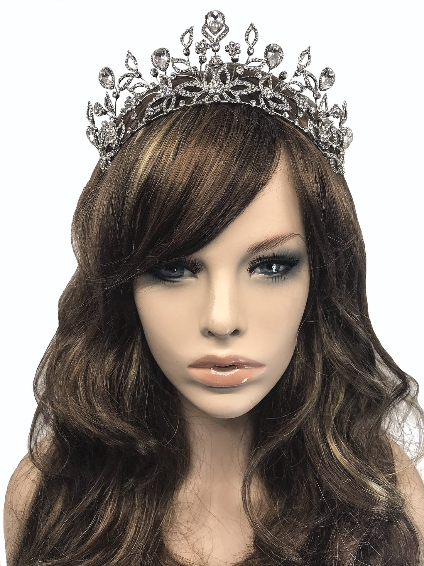 Sabrina Victorian Crystal Floral Silver Tiara