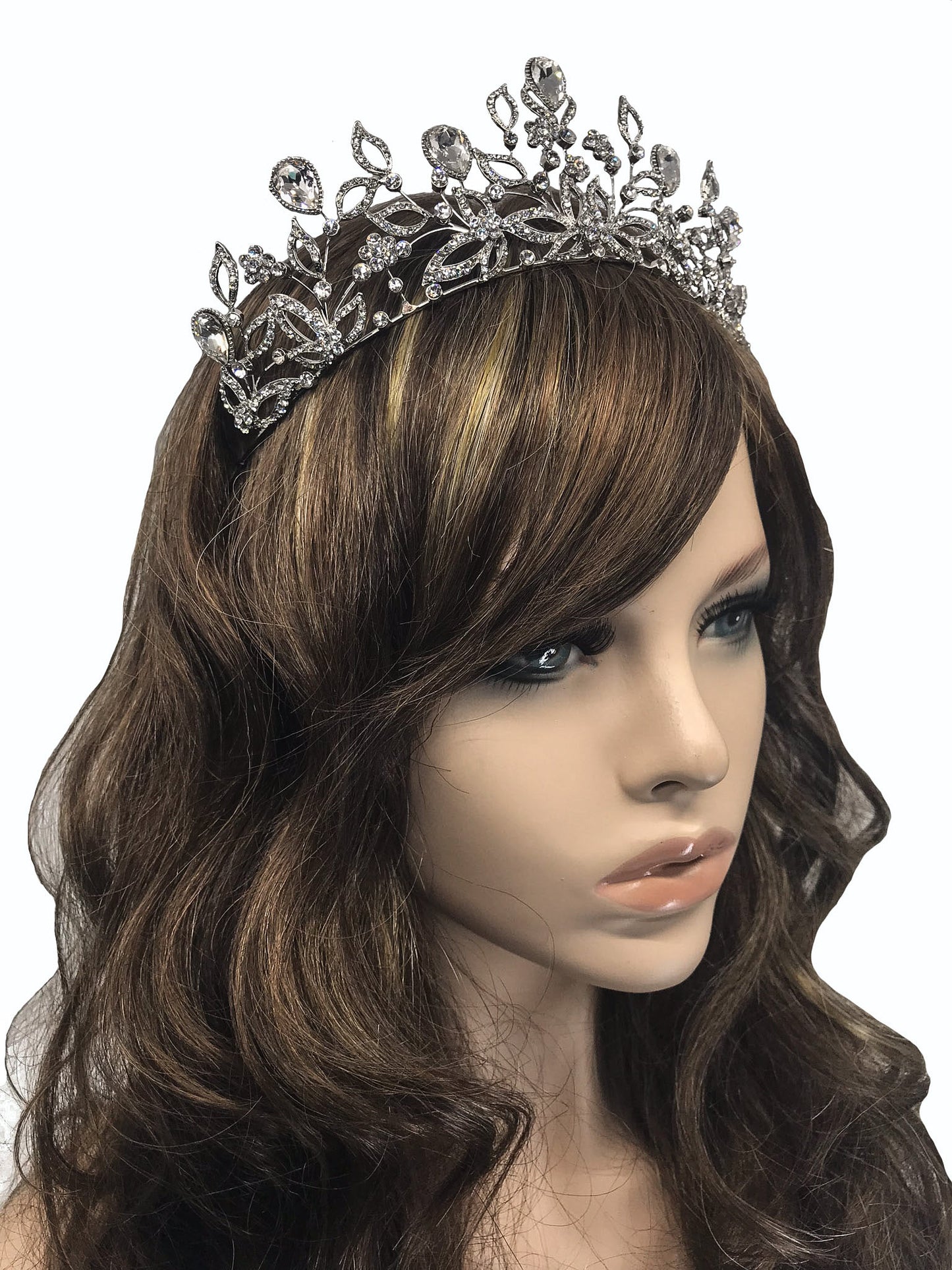 Sabrina Victorian Crystal Floral Silver Tiara