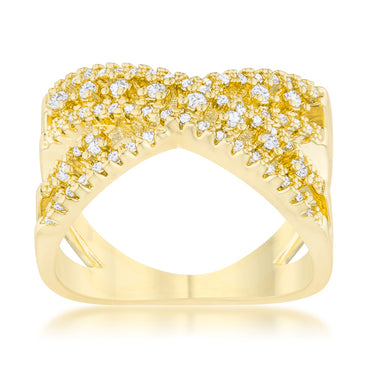 Sandy Classic CZ Criss Cross Band Ring | 14k Gold