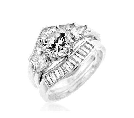 Shyla 7mm Round Baguette CZ Engagement Ring Set | 1.3ct | 3.8ct