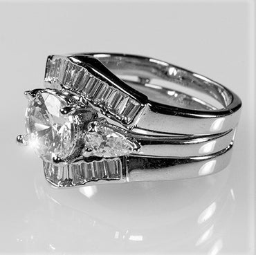 Shyla 7mm Round Baguette CZ Engagement Ring Set | 1.3ct | 3.8ct
