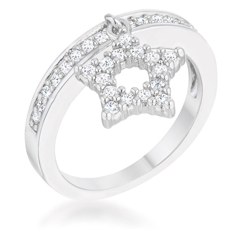 Star CZ Rhodium Simple Holiday Charm Band Ring | 1ct | Cubic Zirconia | Silver
