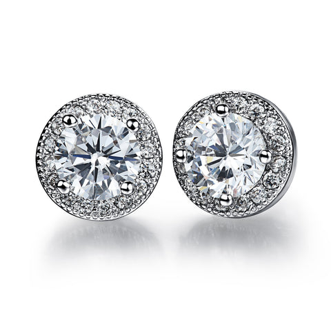 Starla Clear Halo Silver Stud Earrings | Platinum Plated | 0.9ct