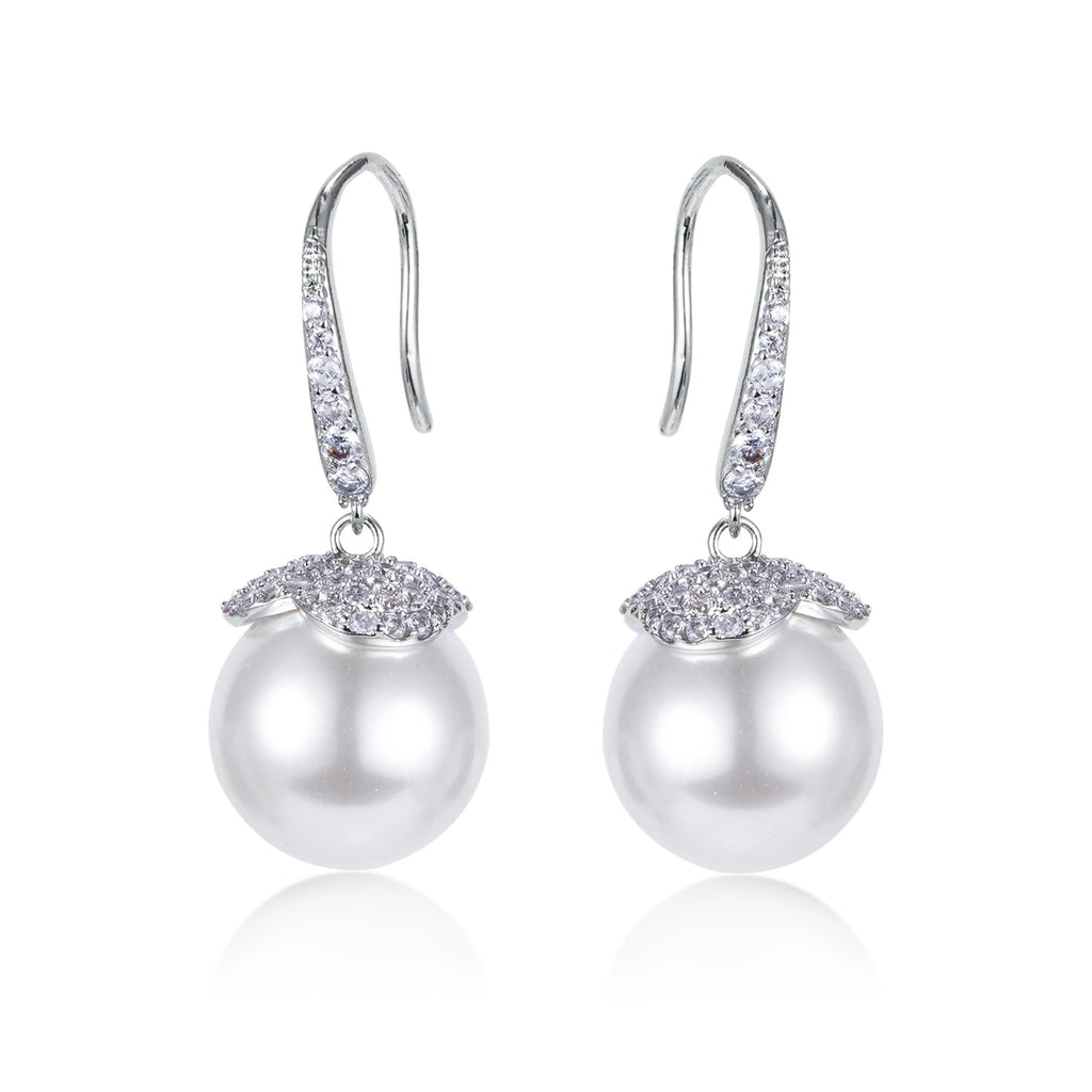 Tammy 11mm Pearl Drop CZ Dangle Earings