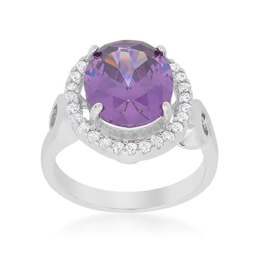 Tarika 12x10mm Amethyst Oval Halo Ring | 5ct
