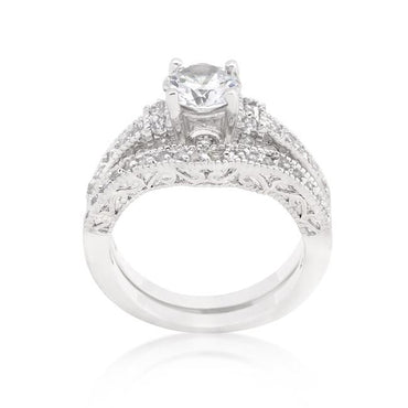 Trista 7mm Round CZ Art Deco Engagement Ring Set | 1.4ct | 3.2ct