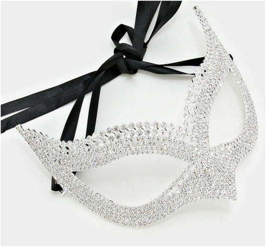 Weslee Statement Cat Eye Crystal Silver Masquerade Mask. - Beloved Sparkles
- 1