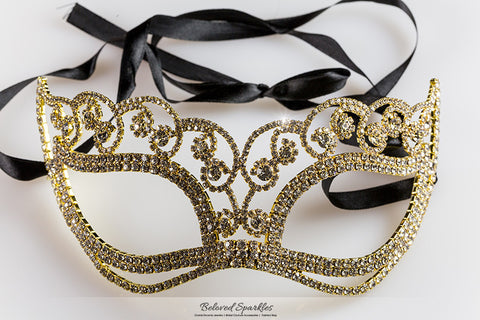 Francine Flower Gold Masquerade Mask | Crystal | Gold