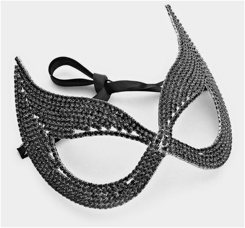 Zelda Black Cluster Cat Eye Statement Masquerade Mask | Crystal
