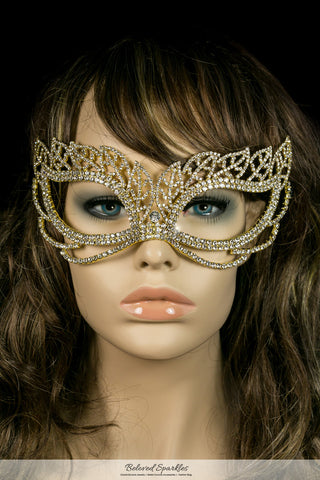 Keely Vintage Leaf Cluster Masquerade Mask | Gold | Crystal - Beloved Sparkles
 - 3