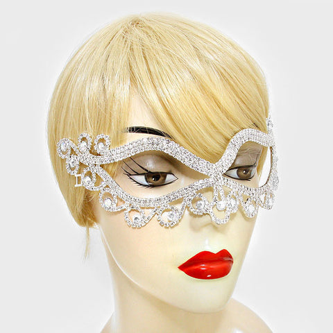 Bahati Swirl Filigree Cat Eye Masquerade Mask | Silver | Crystal - Beloved Sparkles
 - 2