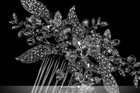Nicolette Garden Flower Leaves Hair Comb | Swarovski Crystal - Beloved Sparkles
 - 2