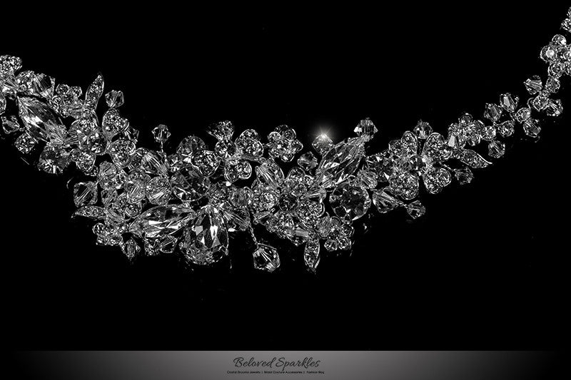Persis Delicate Cluster Silver Hair Tie Headband | Swarovski Crystal - Beloved Sparkles
 - 2