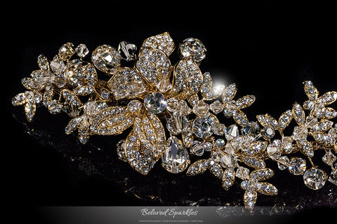 Lizabeth Ila Long Floral Cluster Gold Hair Clip | Swarovski Crystal - Beloved Sparkles
 - 2