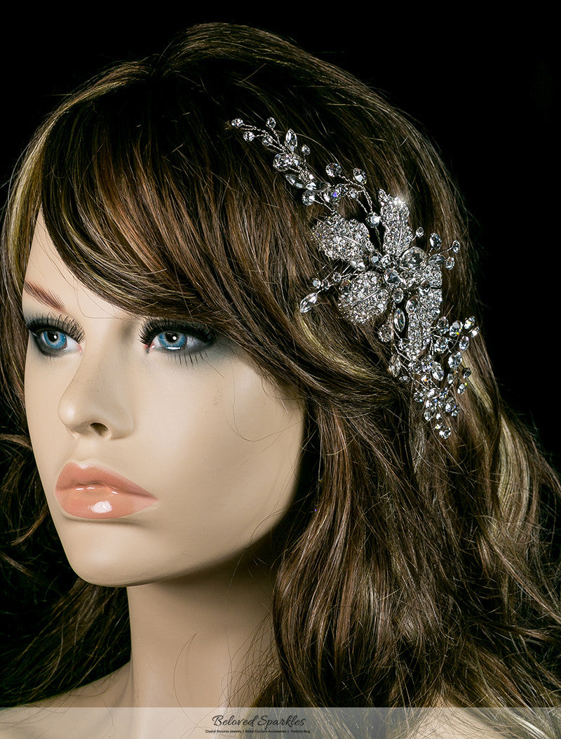 Mandy Leaf Spray Cluster Hair Clip | Swarovski Crystal - Beloved Sparkles