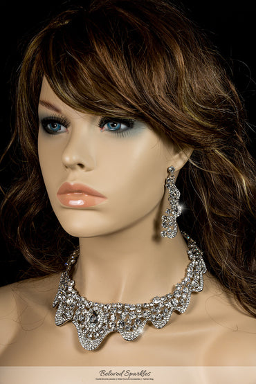 Lenita Romantic Ribbon Wave Necklace Set | Crystal - Beloved Sparkles