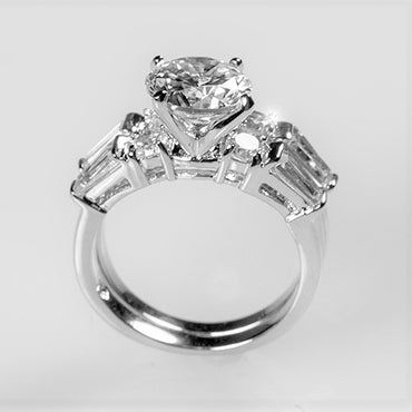 Odessa 8mm Round CZ Baguette Engagement Ring Set | 2ct | 4ct
