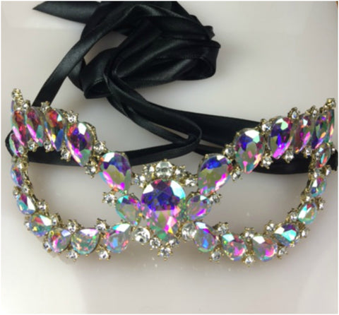 Ceirra Art Deco Cluster Statement Masquerade Mask | AB Crystal | Gold