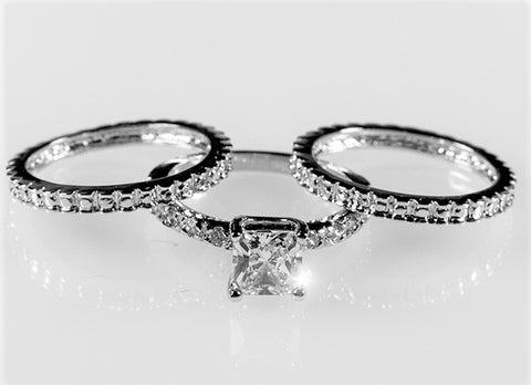 Charla 1ct Princess CZ Engagement Triple Ring Set | 1.5ct