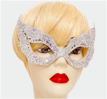 Ena Art Deco Cat Eye Statement Masquerade Mask | Silver | Crystal - Beloved Sparkles
- 2
