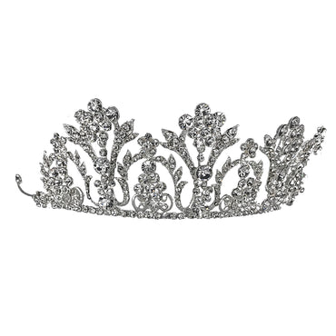 Estella Crystal Floral Bouquet Silver Tiara