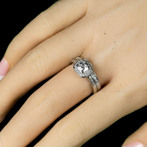 Grable Cushion Halo Engagement Wedding Ring Set | 1.5ct