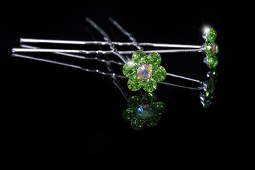 Stella-1 Peridot Green Flower Hair Stick Pin | Rhinestone - Beloved Sparkles
- 2