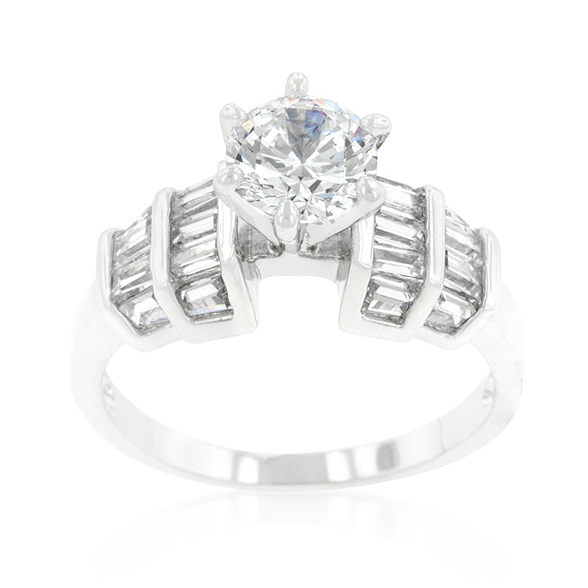 Haley 6.5mm Round CZ Baguette Engagement Ring | 1ct | 2.5ct