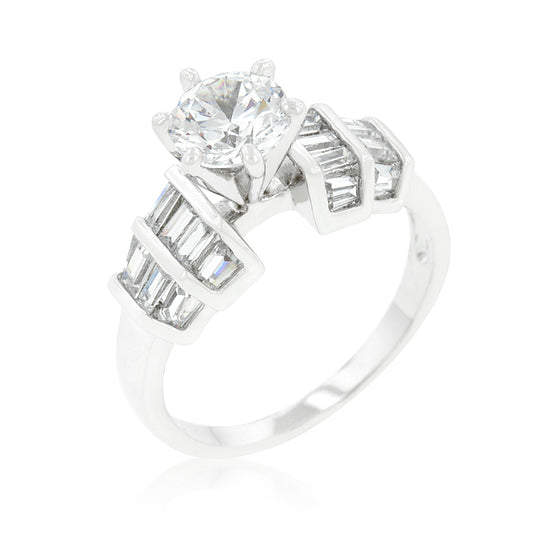 Haley 6.5mm Round CZ Baguette Engagement Ring | 1ct | 2.5ct