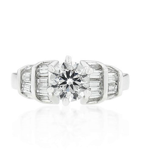 Haley 6.5mm Round CZ Baguette Engagement Ring | 1ct | 2.5ct