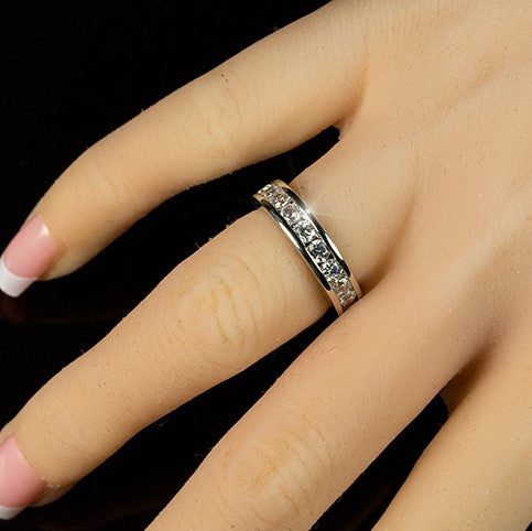 Hillary 3mm Round CZ Channel Eternity Band Ring | 3ct