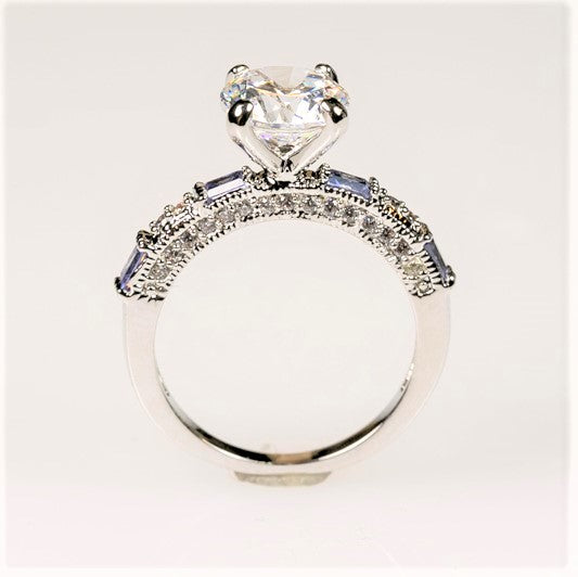 Hurley 8mm Round CZ Tanzanite Baguette Engagement Ring Set | 2ct |4ct