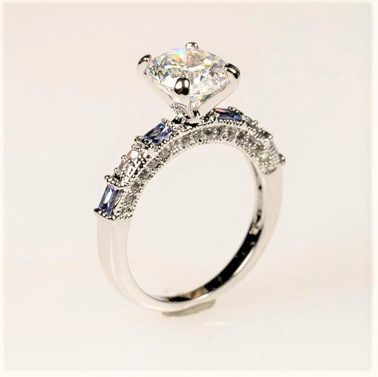 Hurley 8mm Round CZ Tanzanite Baguette Engagement Ring Set | 2ct |4ct