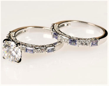 Hurley 8mm Round CZ Tanzanite Baguette Engagement Ring Set | 2ct |4ct